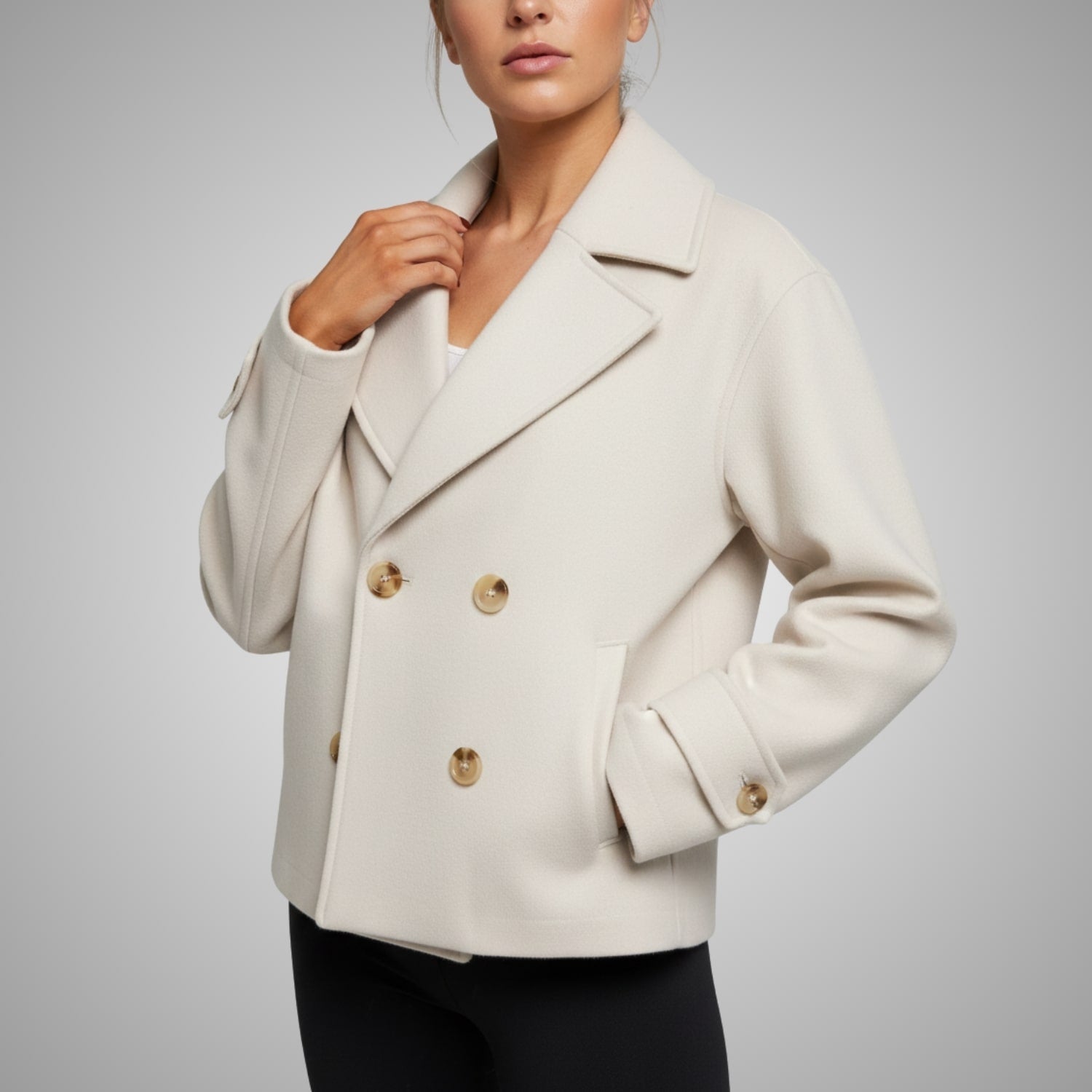 Maëva Women’s Trench Coat – Double-Breasted Cropped Cotton-Blend Jacket