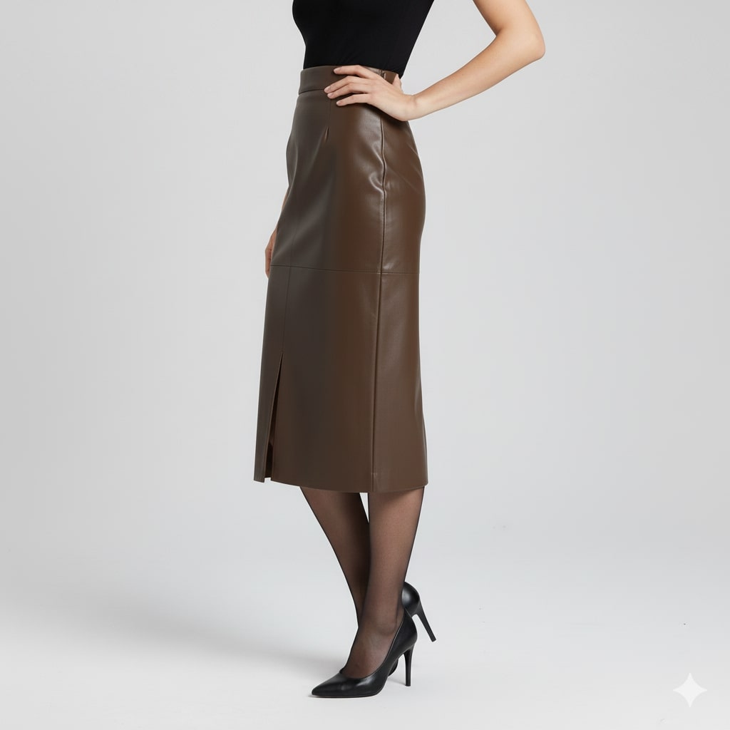 Nina Women’s Leather Pencil Skirt – High-Waist Slim Fit Leather Skirt