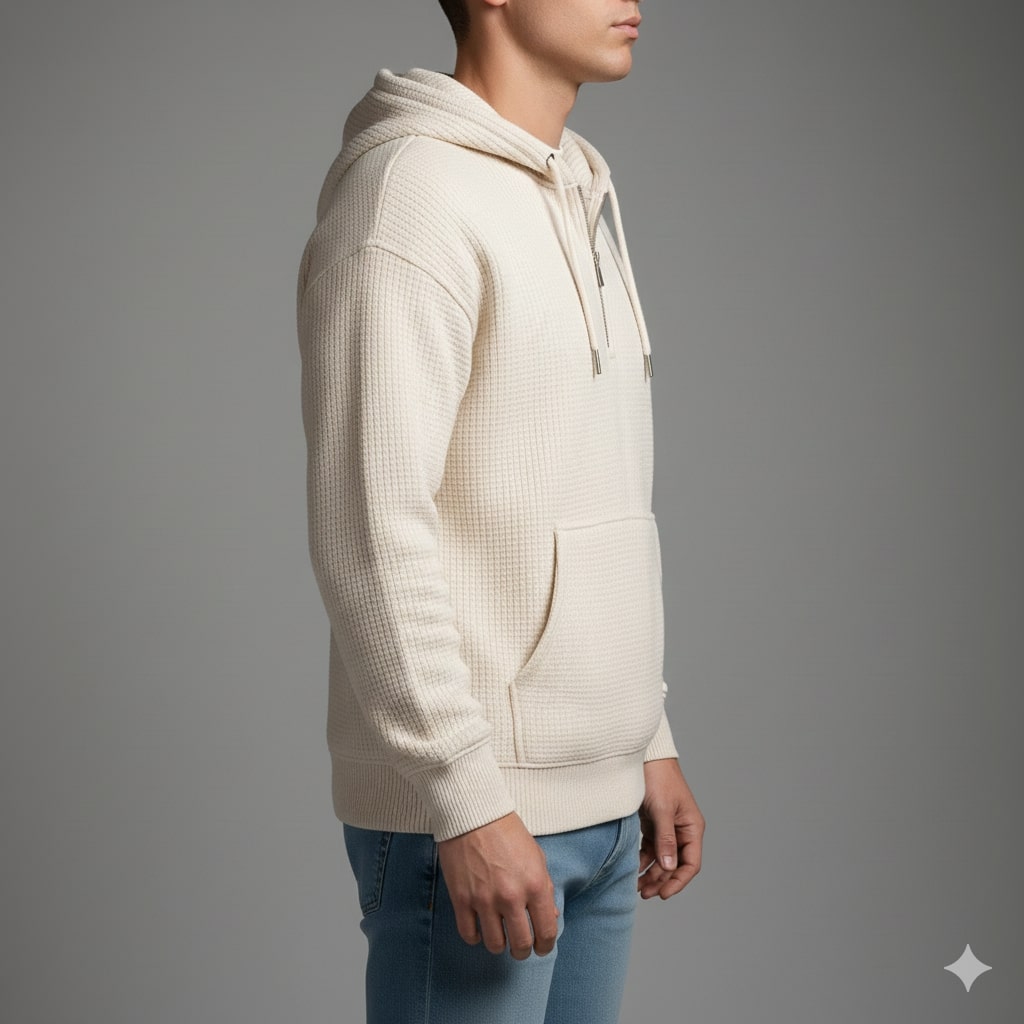 Samuel Men’s Waffle Hoodie – Soft Waffle-Knit Half-Zip Sweater for Casual Layering