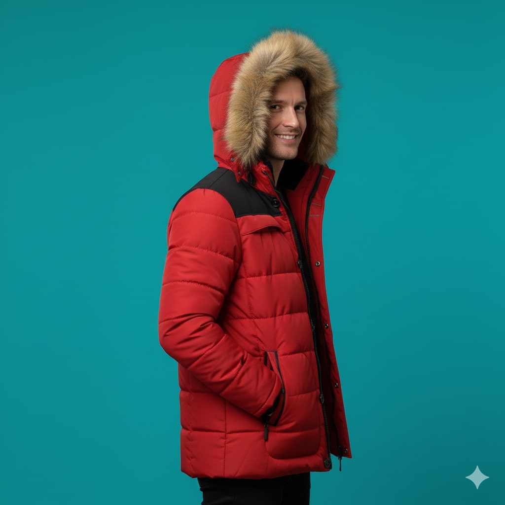 Santiago Men’s Hooded Jacket – Thick Fleece-Lined Winter Coat with Cotton Shell