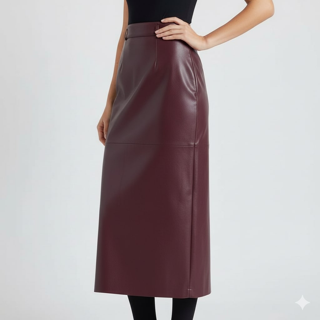 Nina Women’s Leather Pencil Skirt – High-Waist Slim Fit Leather Skirt