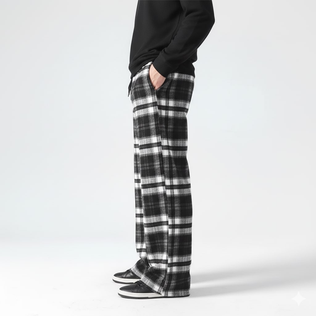 Youssef Men’s Sweatpants – Plaid Soft Brushed Cotton Wide-Leg Trousers