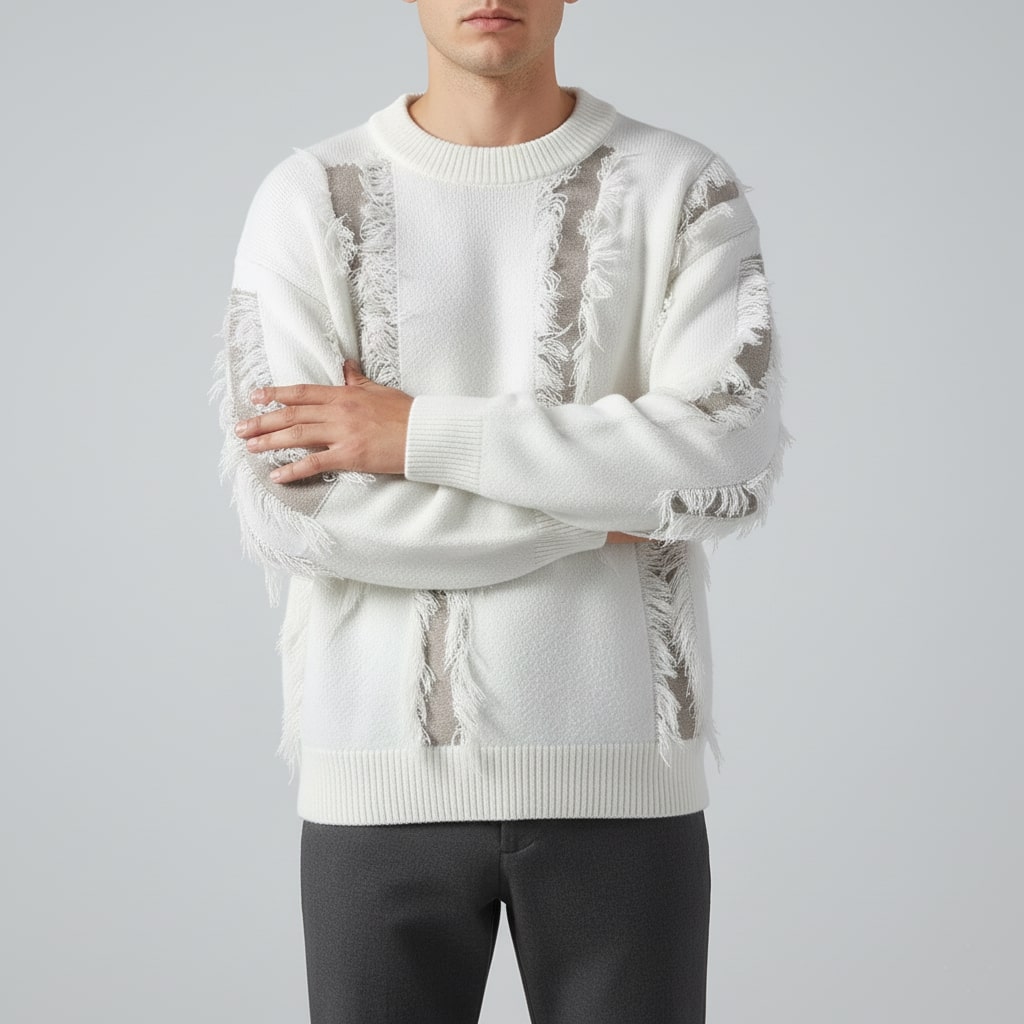 Viktor Distressed Men’s Sweater – Textured Knit Pullover with Edgy Frayed Detailing