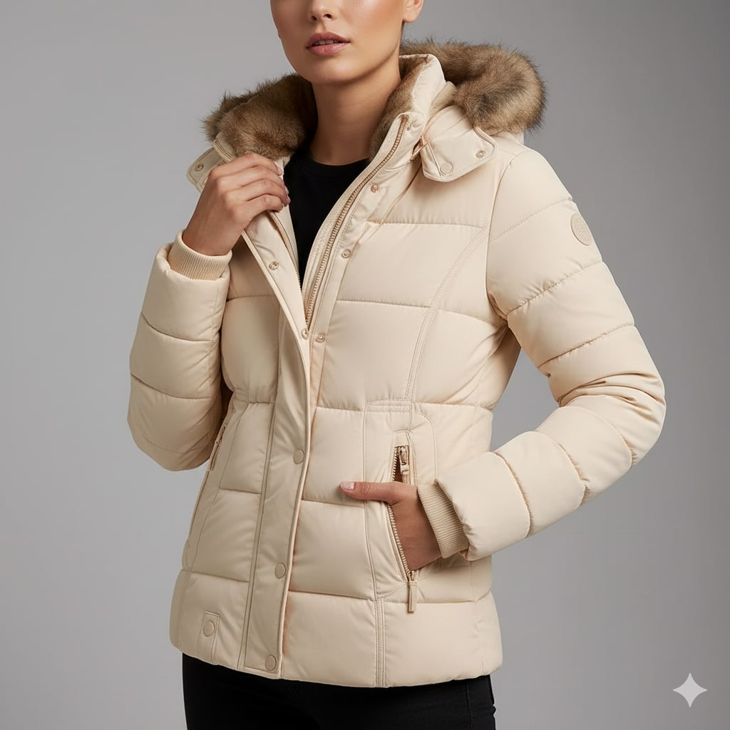 Zuzanna Women’s Puffer Jacket – Quilted Winter Coat with Detachable Fur Hood