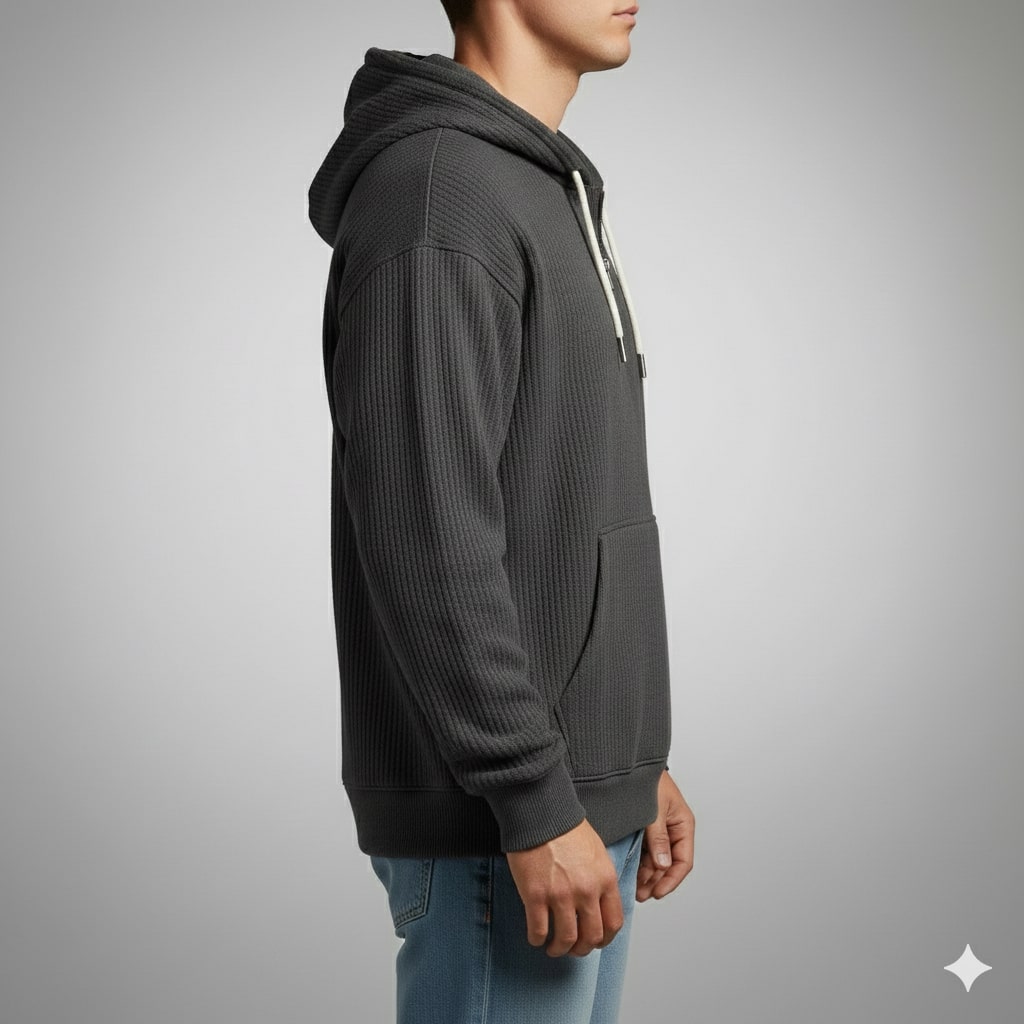 Samuel Men’s Waffle Hoodie – Soft Waffle-Knit Half-Zip Sweater for Casual Layering