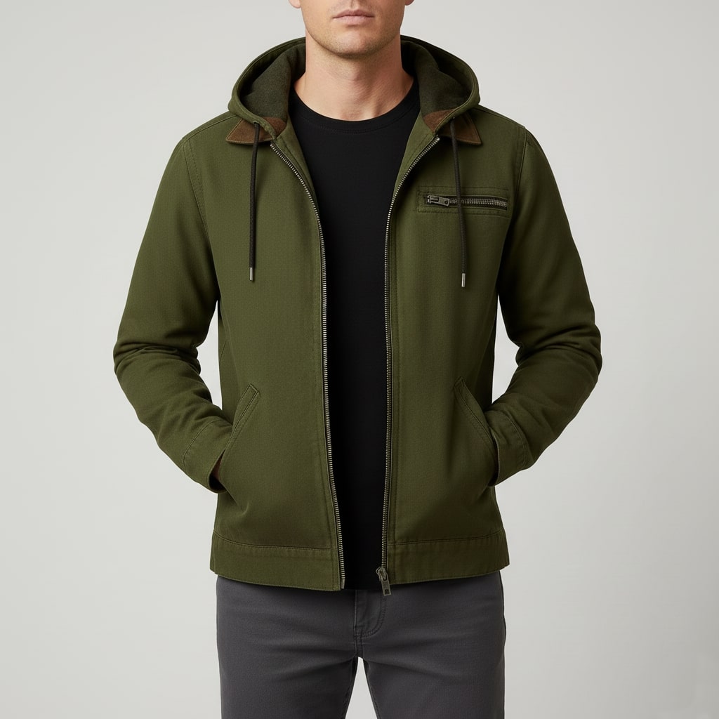 Arthur Men’s Hooded Jacket – Lightweight Windbreaker Jacket with Fleece Lining