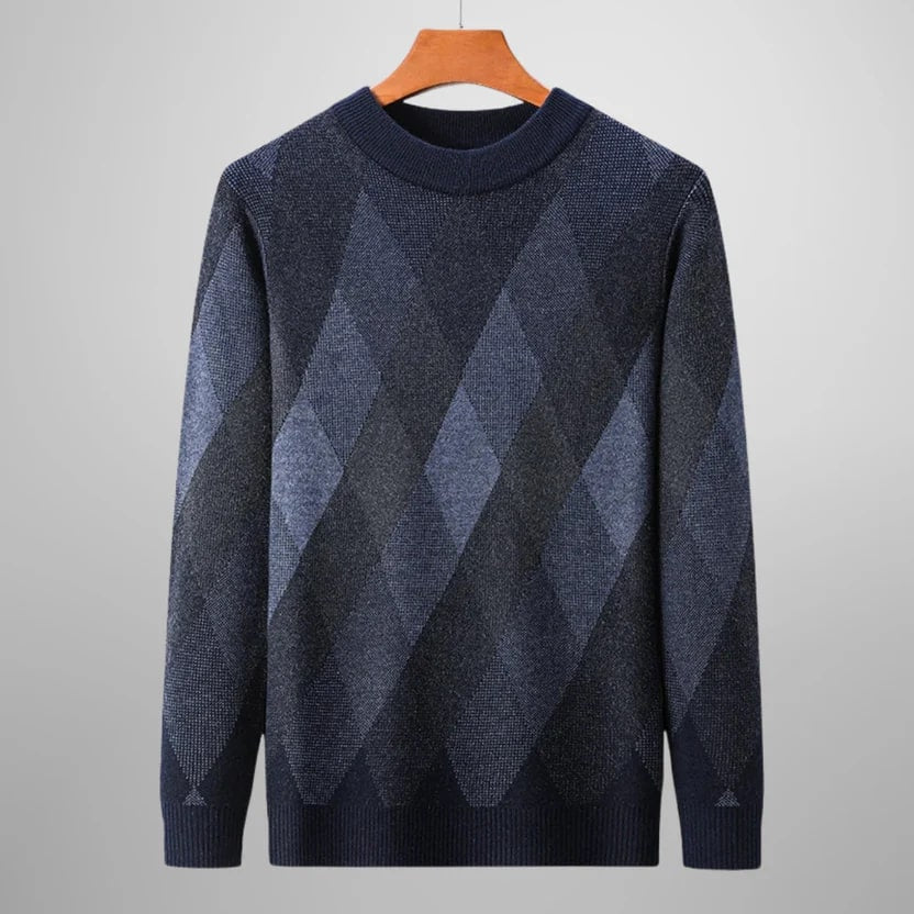 Caleb Men’s Knit Sweater – Premium Wool-Blend Argyle Crewneck Pullover