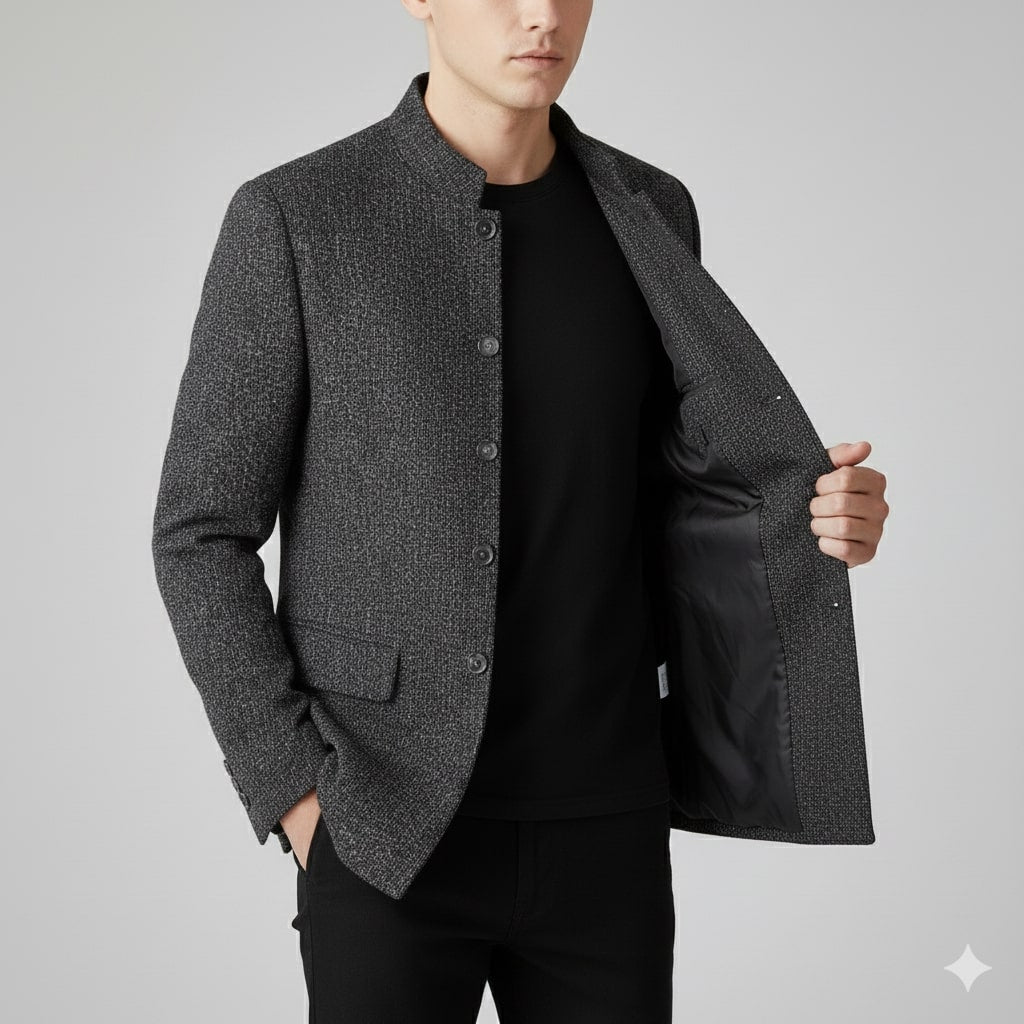 Armand Men’s Lightweight Jacket – Wool-Blend Stand Collar Coat with Slim Fit Design