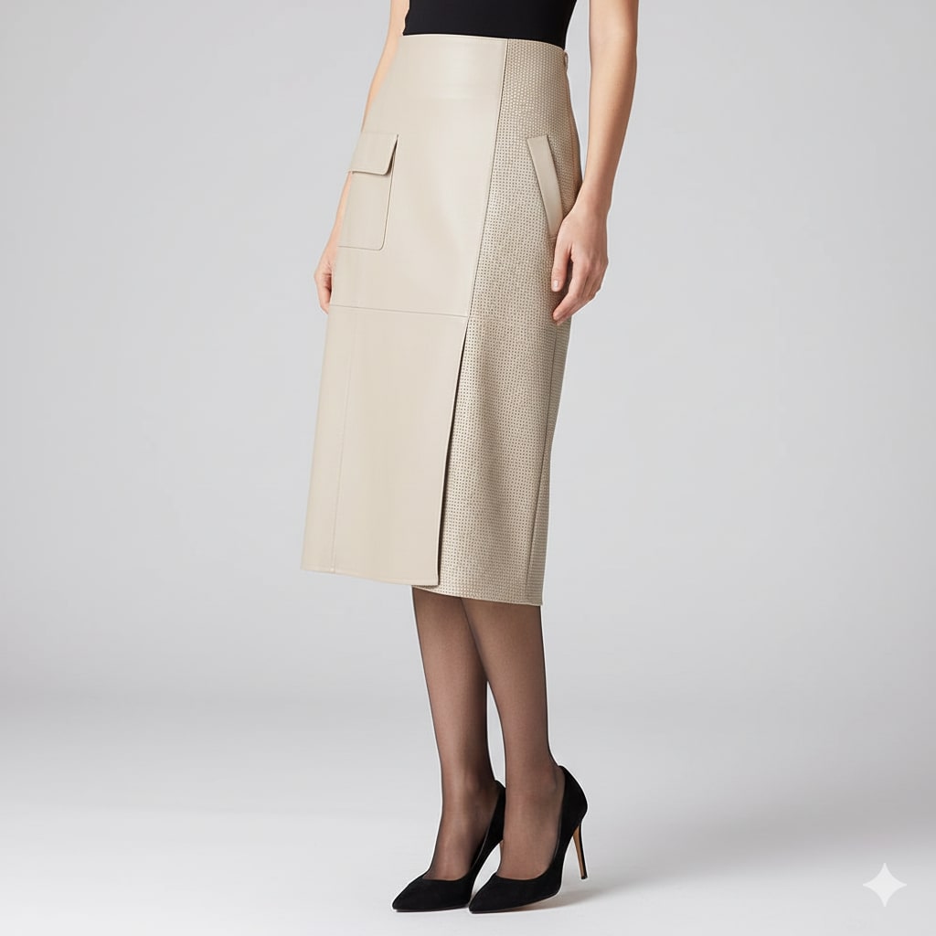 Gabrielle Women's Leather Skirt – High-Waist Asymmetrical Leather Pencil Skirt