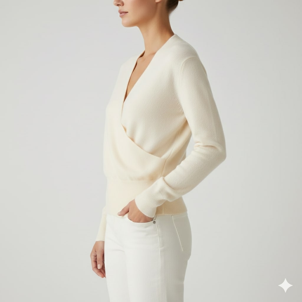 Charlotte Women’s Knit Sweater – Crossover Front Pullover with Soft Texture & Fitted Hem