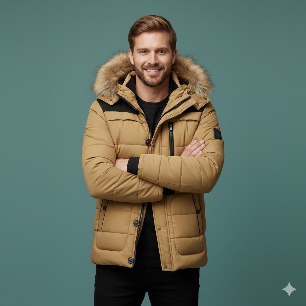 Santiago Men’s Hooded Jacket – Thick Fleece-Lined Winter Coat with Cotton Shell