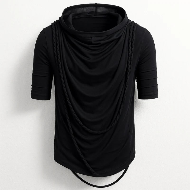 Stefan Men’s Hooded Shirt – Stretch-Knit Cotton with Asymmetrical Hem