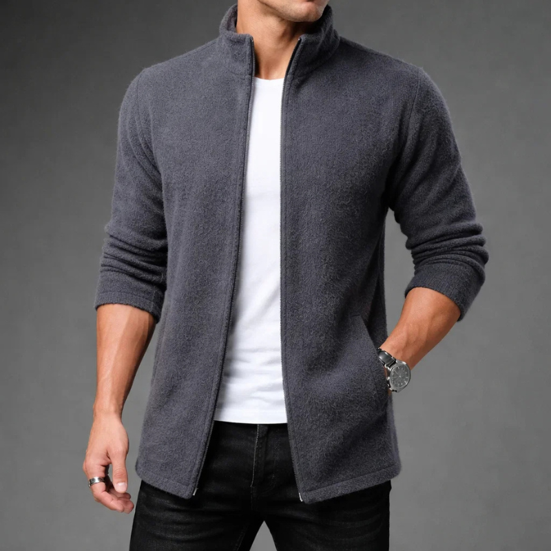 Manuel Men’s Fleece Jacket – Mid-Length Zip Up Jacket for Cold Weather