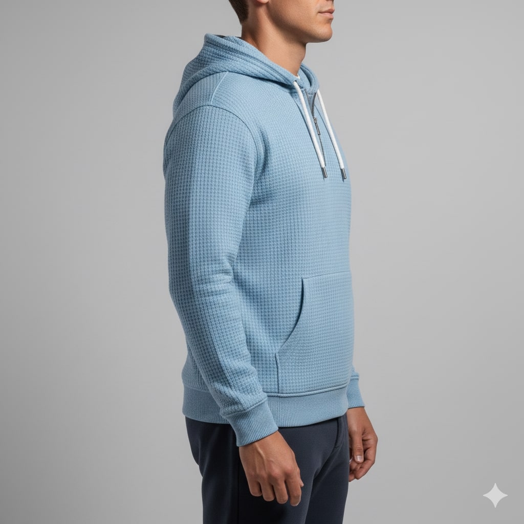 Samuel Men’s Waffle Hoodie – Soft Waffle-Knit Half-Zip Sweater for Casual Layering