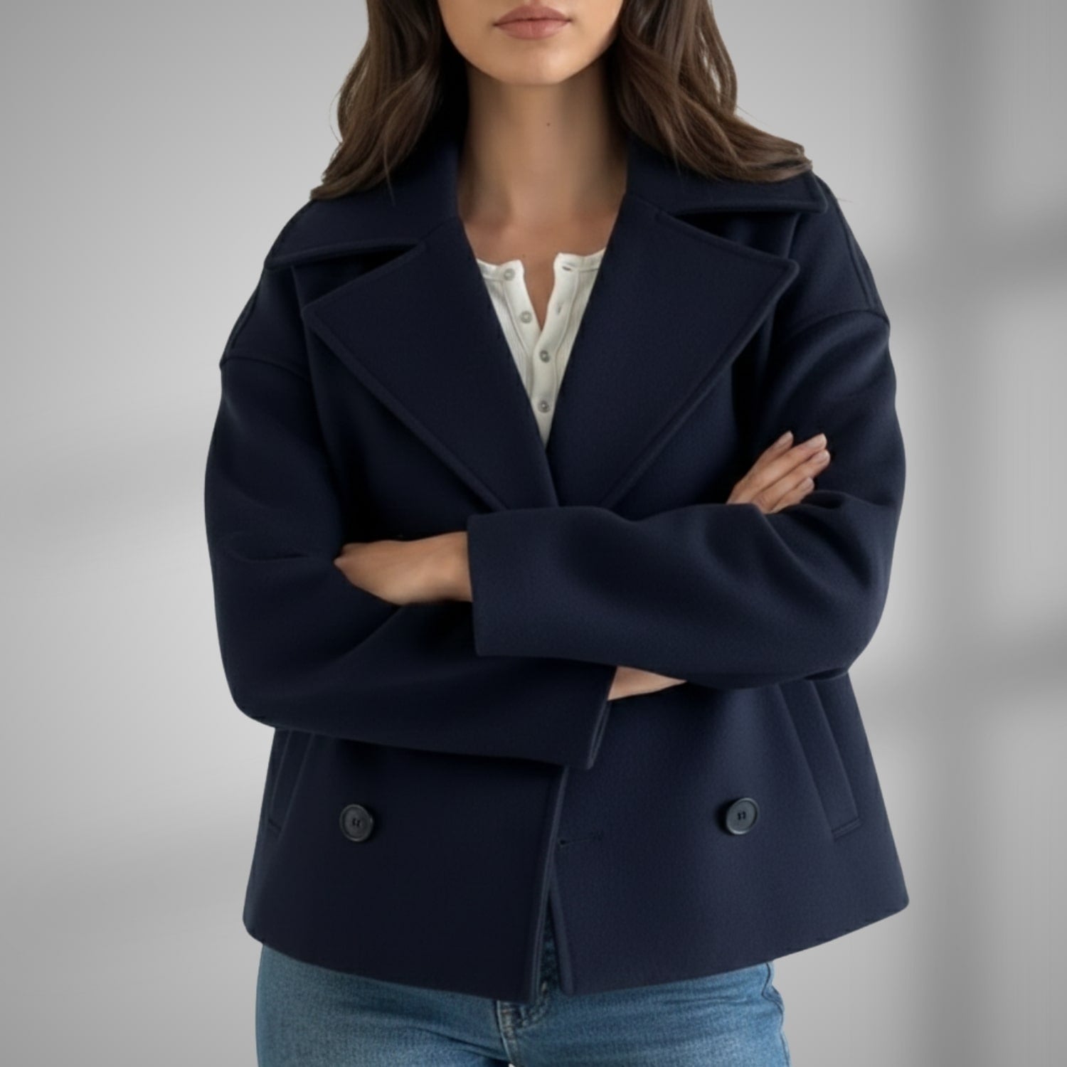 Maëva Women’s Trench Coat – Double-Breasted Cropped Cotton-Blend Jacket