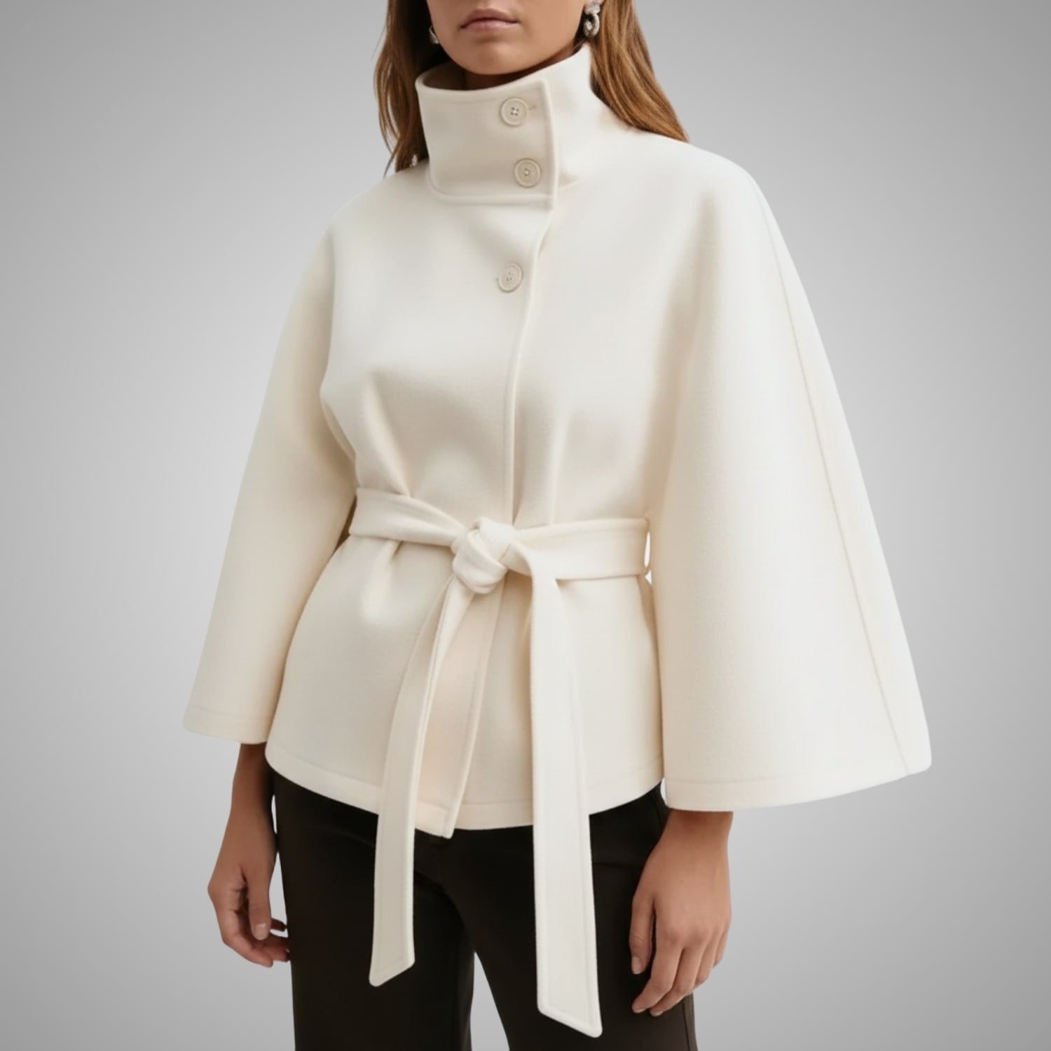 Stella Women’s Lightweight Jacket – High Collar Coat with Flared Cape Sleeves Design