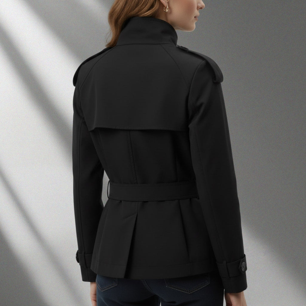 Khadija Women’s Trench Coat – High-Neck Belted Cotton Cropped Jacket