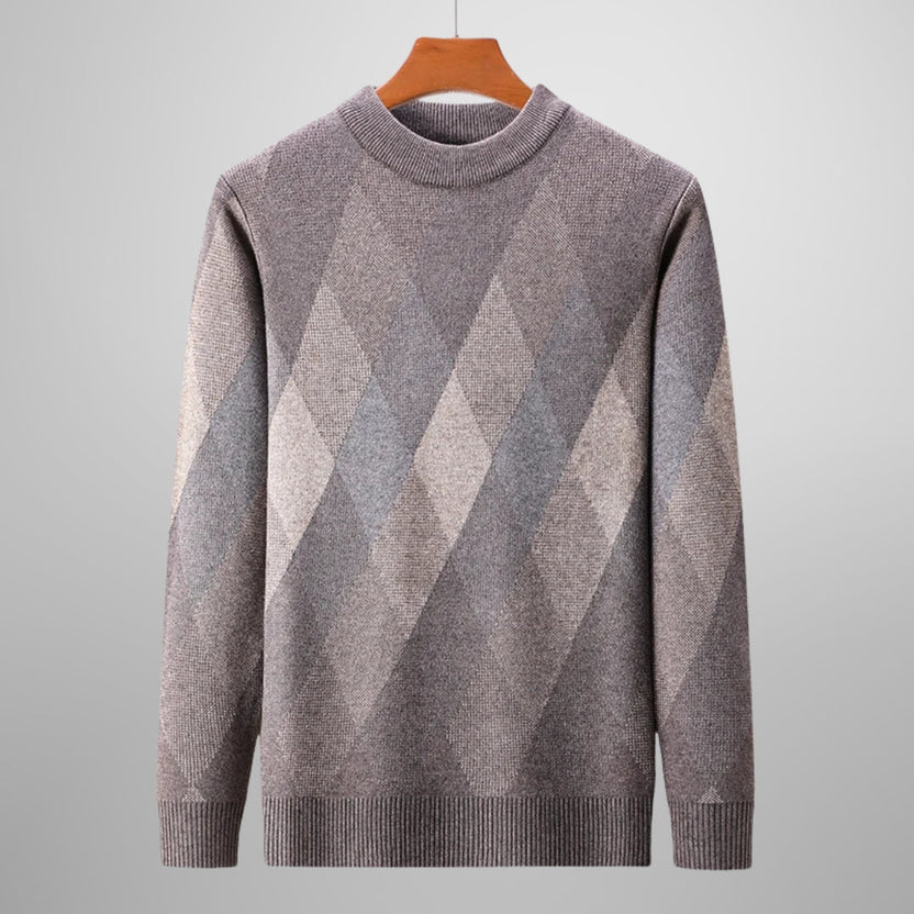 Caleb Men’s Knit Sweater – Premium Wool-Blend Argyle Crewneck Pullover