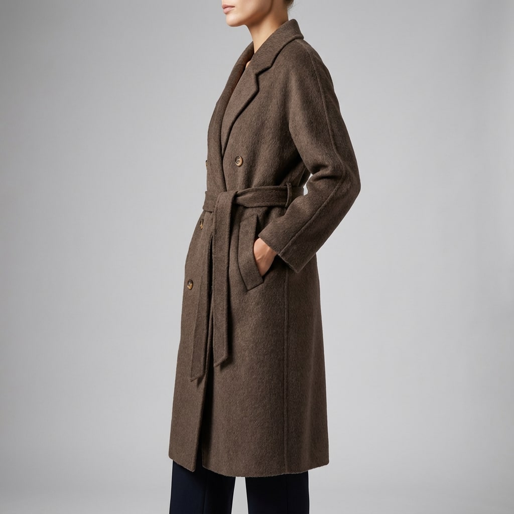 Camila Women’s Cashmere Wrap Coat – Double-Breasted Wool Outerwear with Belted Waist