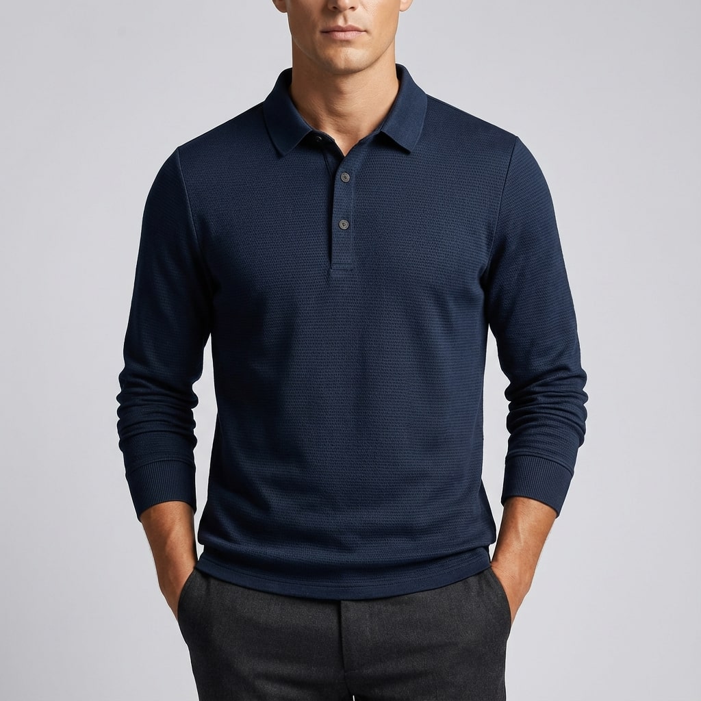 Eren Men’s Long Sleeve Polo – Soft Woven Fabric with Structured Collar