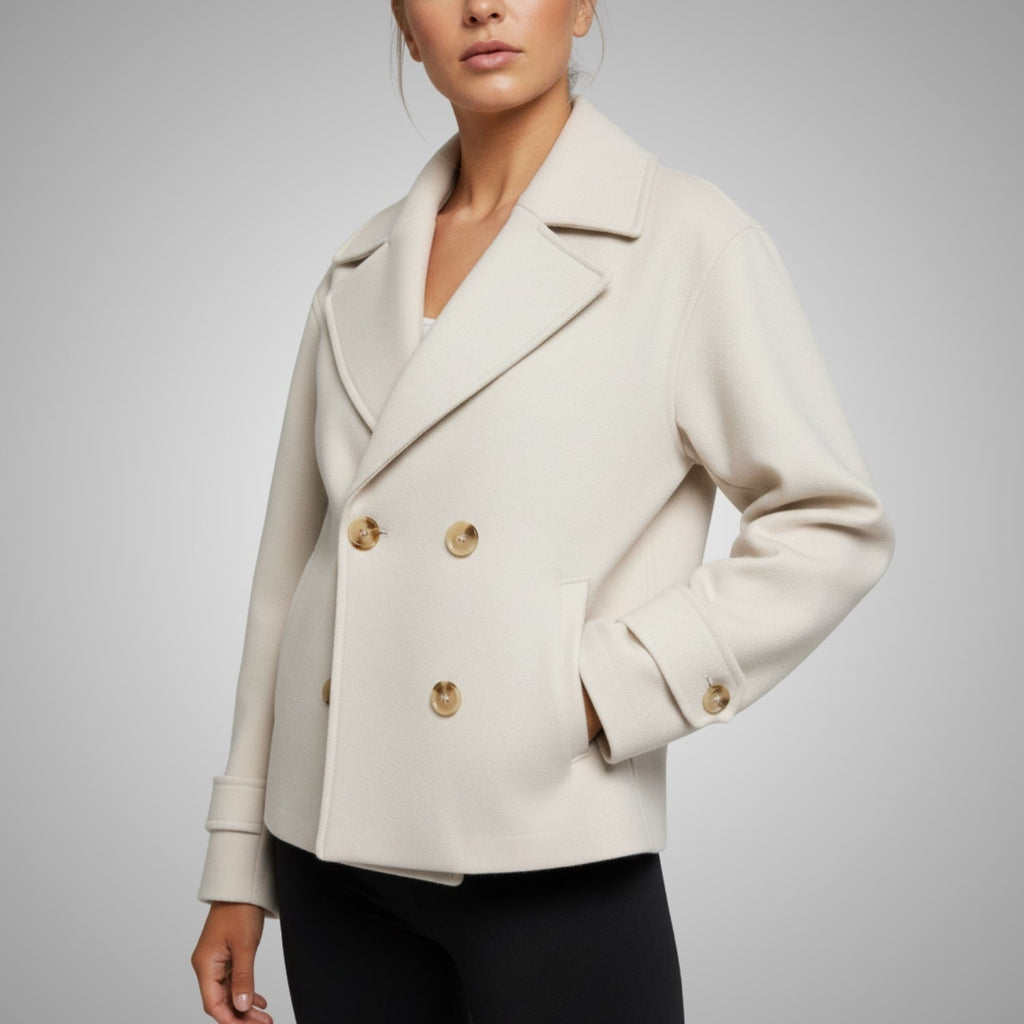Maëva Women’s Trench Coat – Double-Breasted Cropped Cotton-Blend Jacket