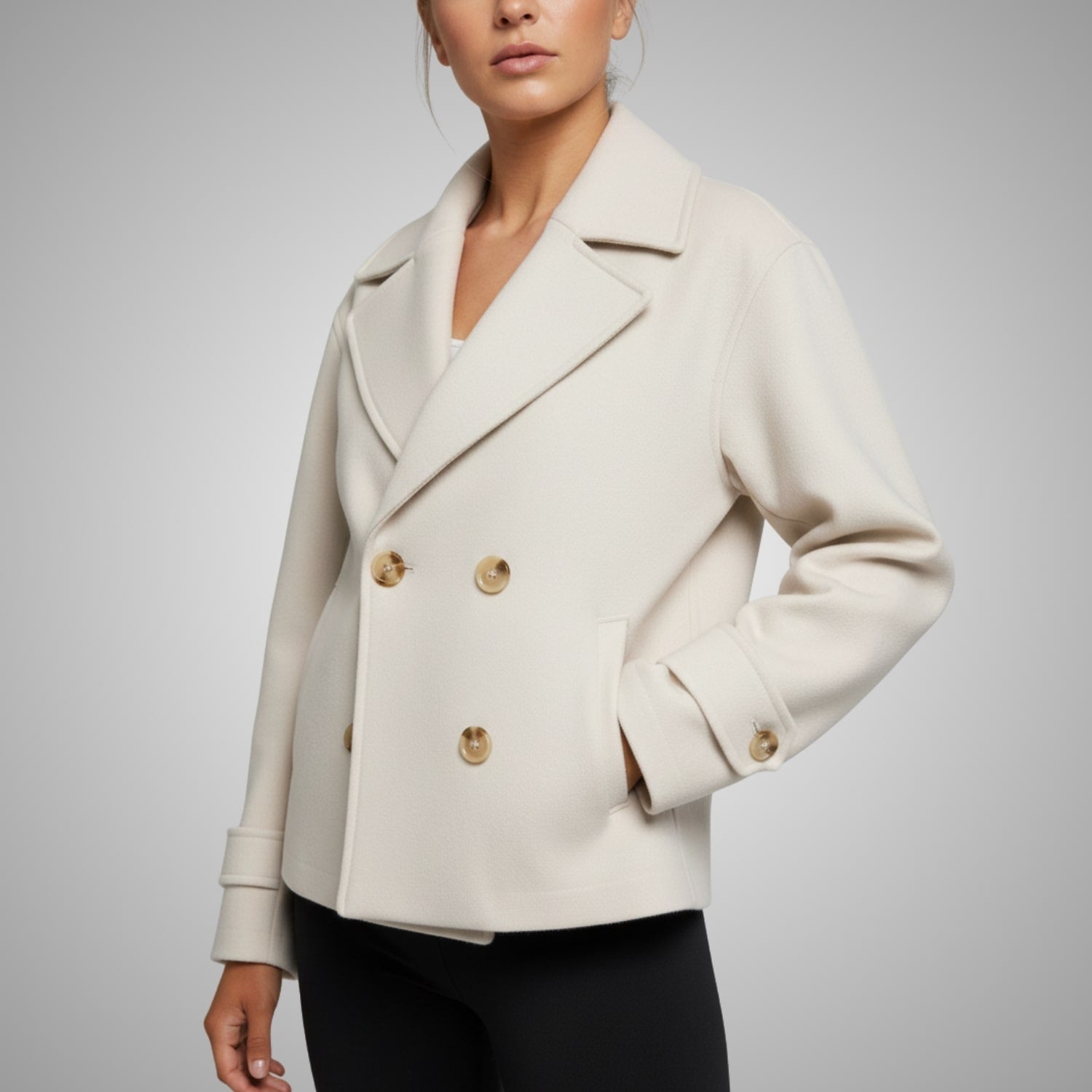 Maëva Women’s Trench Coat – Double-Breasted Cropped Cotton-Blend Jacket