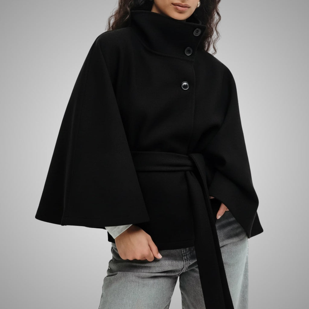 Stella Women’s Lightweight Jacket – High Collar Coat with Flared Cape Sleeves Design