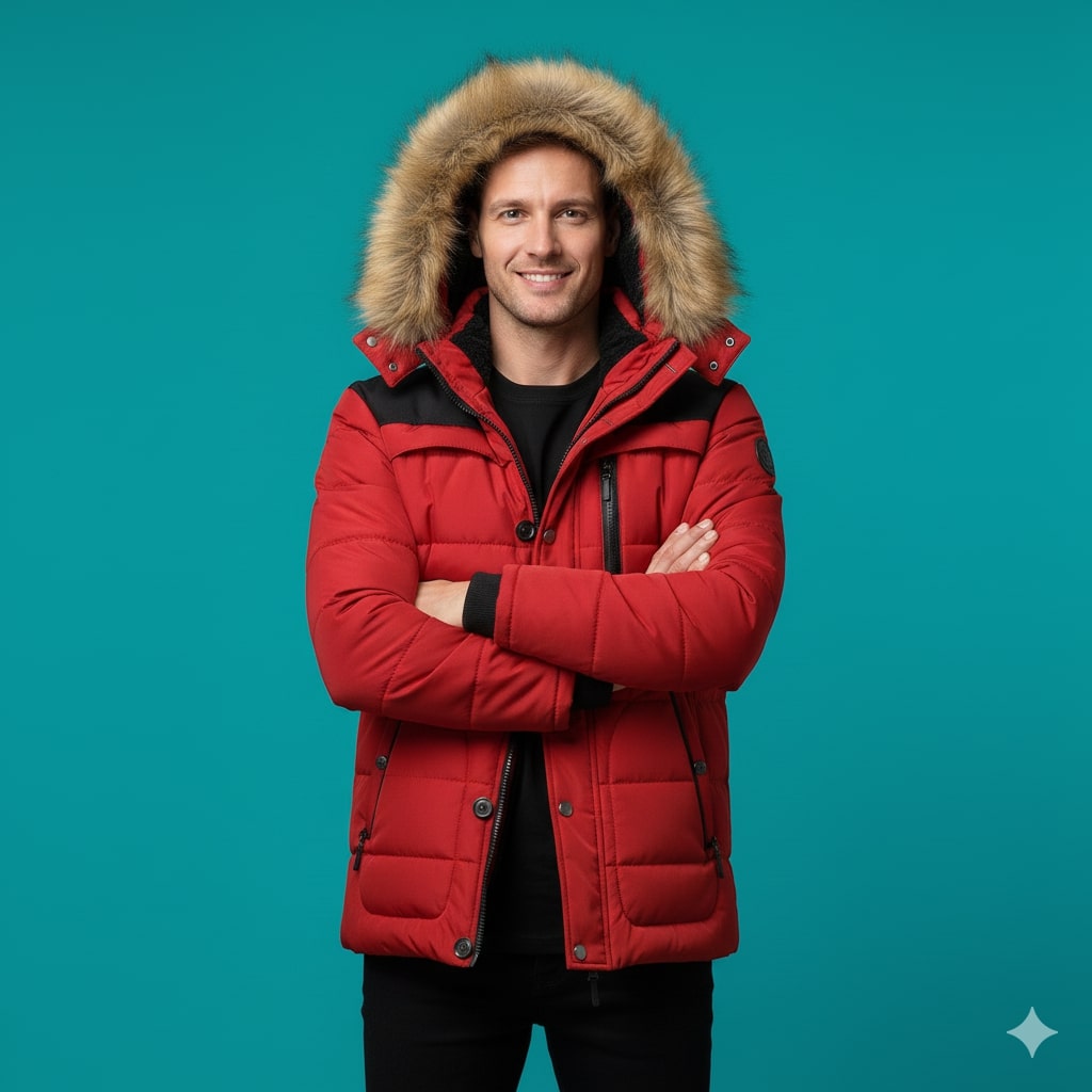 Santiago Men’s Hooded Jacket – Thick Fleece-Lined Winter Coat with Cotton Shell