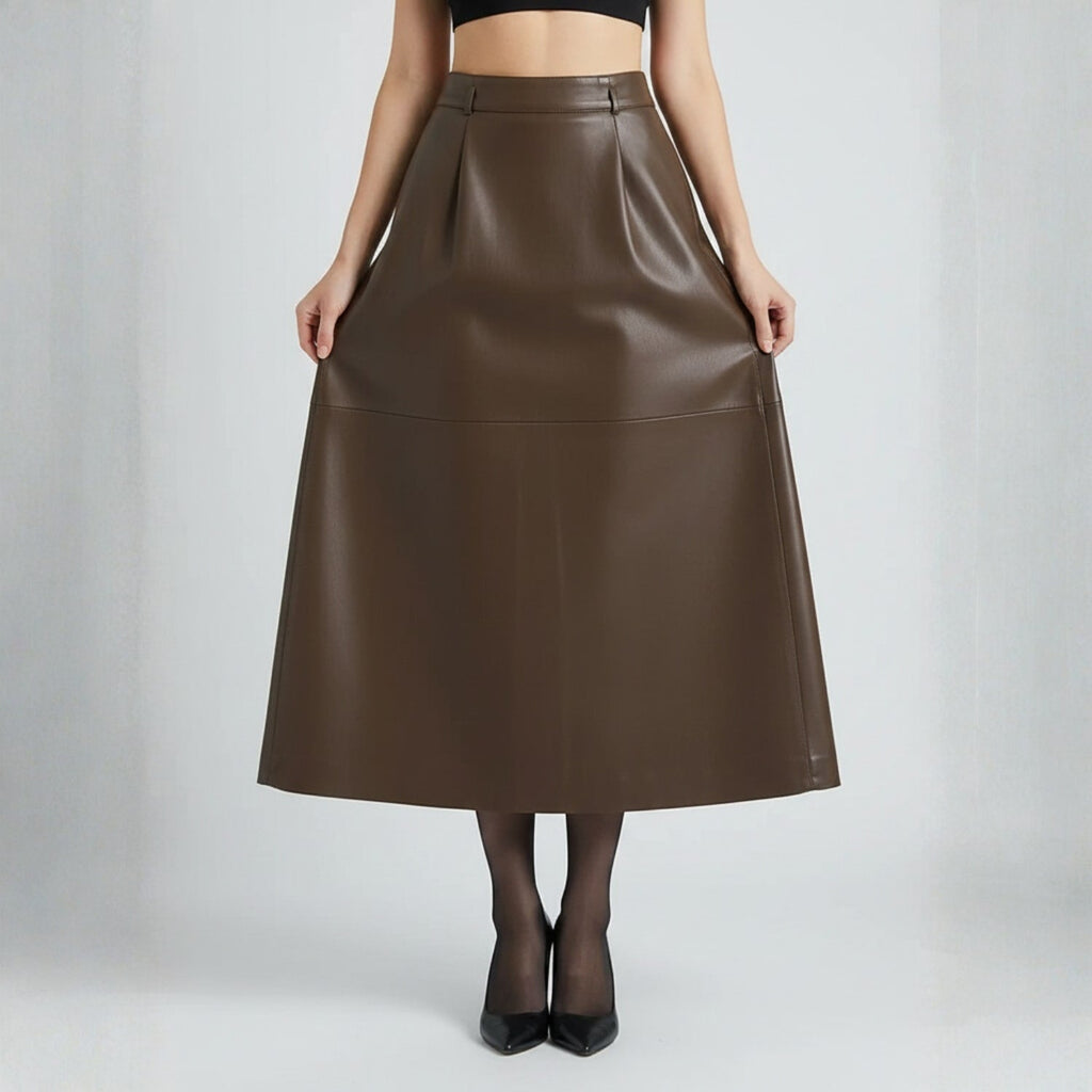 Nina Women’s Leather Pencil Skirt – High-Waist Slim Fit Leather Skirt