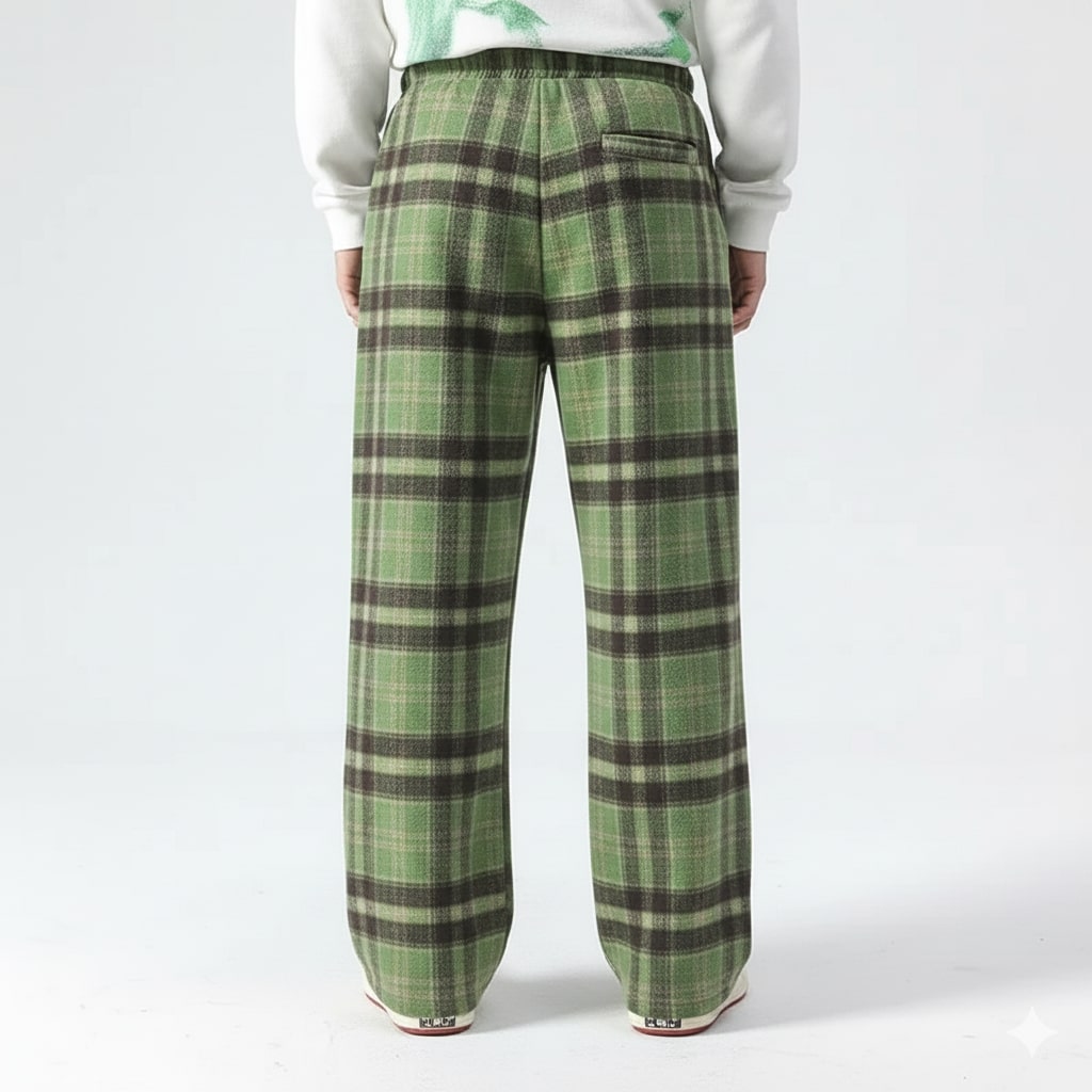 Youssef Men’s Sweatpants – Plaid Soft Brushed Cotton Wide-Leg Trousers