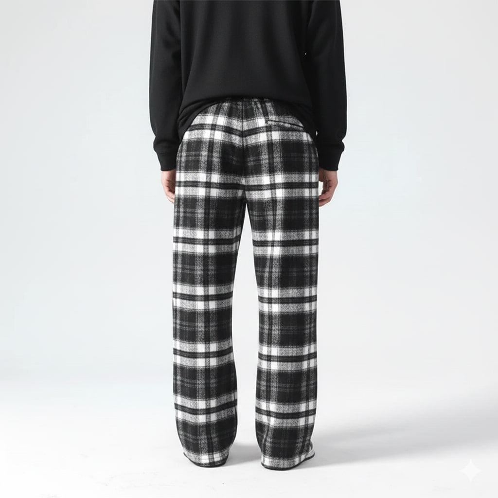 Youssef Men’s Sweatpants – Plaid Soft Brushed Cotton Wide-Leg Trousers