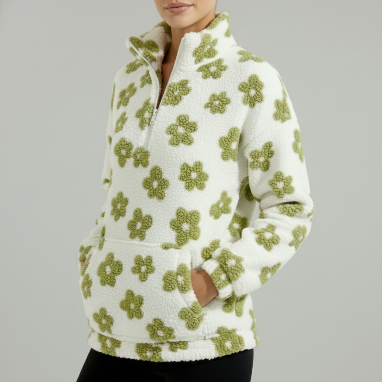 Dahlia Women's Fleece Pullover – Floral Soft Half-Zip Oversized Winter Pullover
