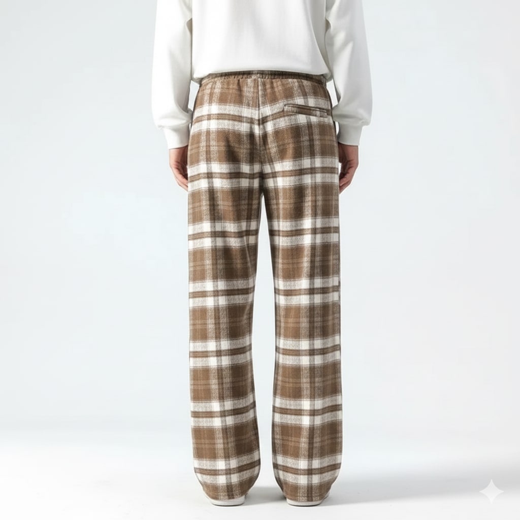Youssef Men’s Sweatpants – Plaid Soft Brushed Cotton Wide-Leg Trousers