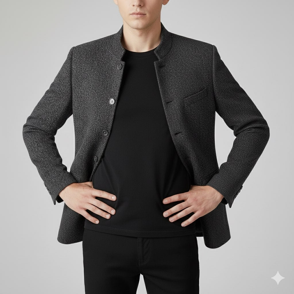 Armand Men’s Lightweight Jacket – Wool-Blend Stand Collar Coat with Slim Fit Design