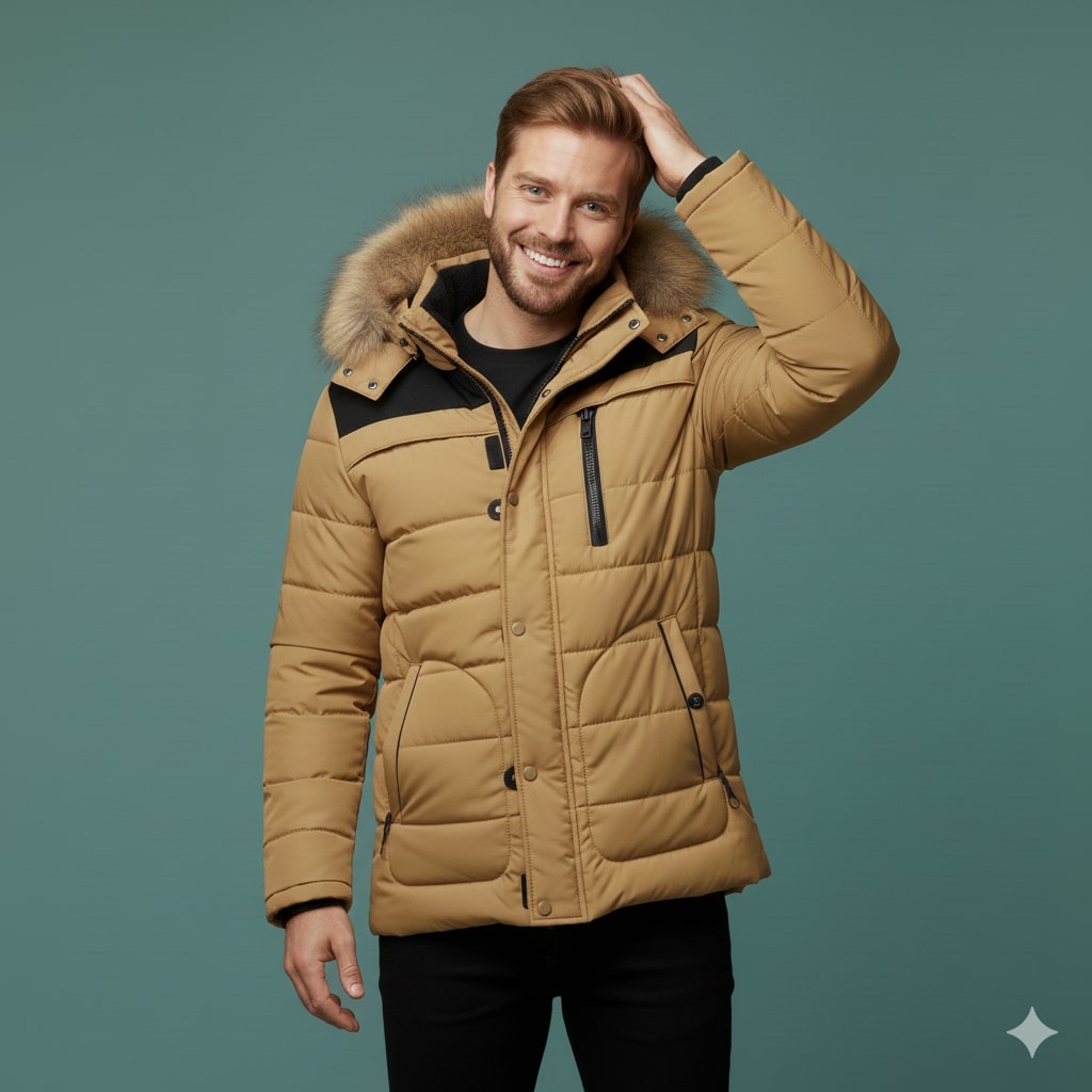 Santiago Men’s Hooded Jacket – Thick Fleece-Lined Winter Coat with Cotton Shell