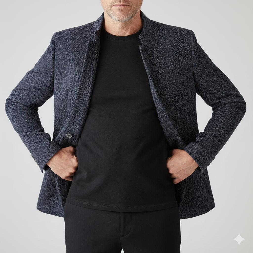 Armand Men’s Lightweight Jacket – Wool-Blend Stand Collar Coat with Slim Fit Design