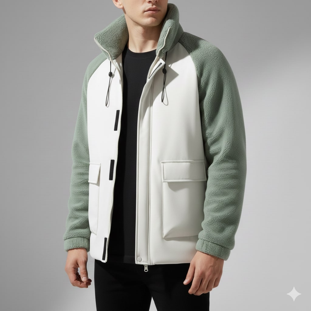 Diego Men’s Fleece Jacket – Hybrid Sherpa Zip Up Jacket