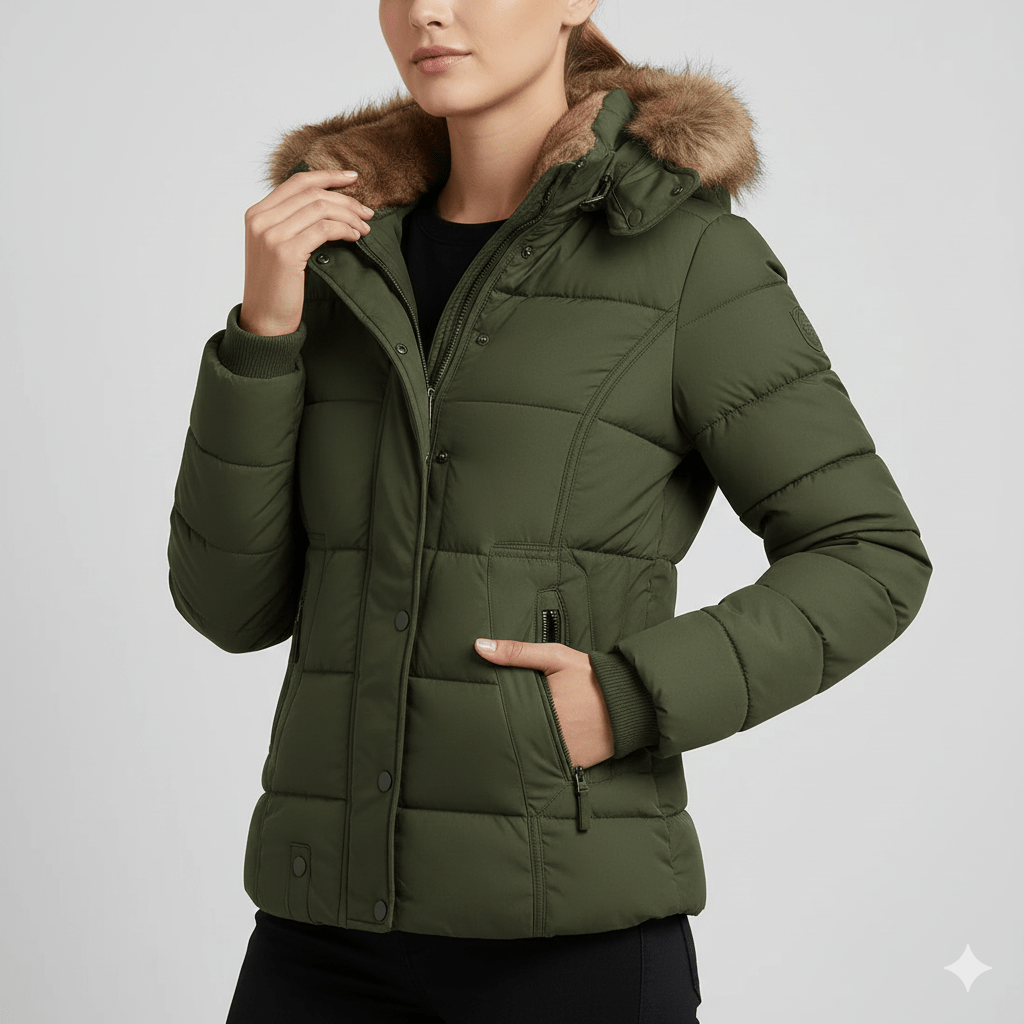 Zuzanna Women’s Puffer Jacket – Quilted Winter Coat with Detachable Fur Hood