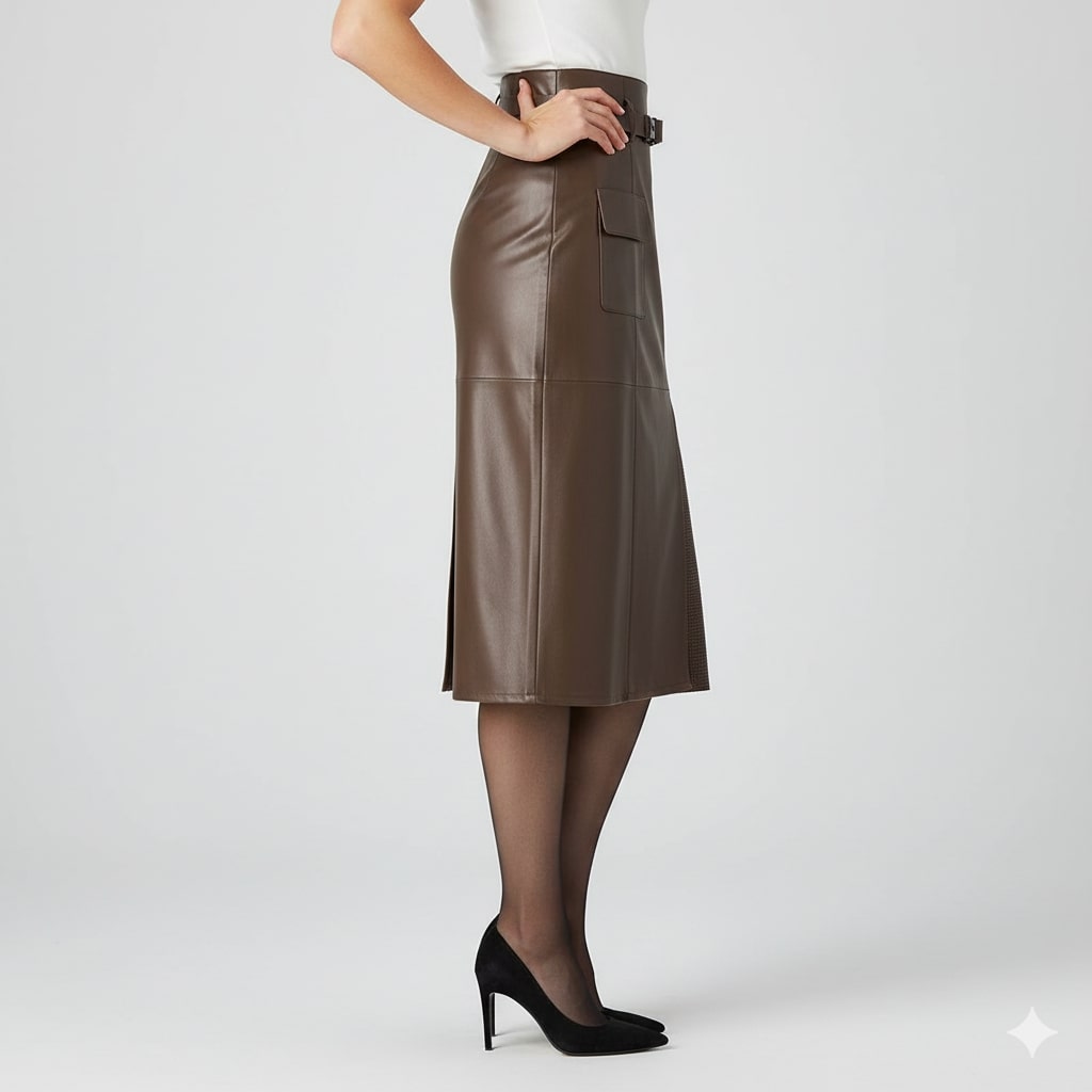 Gabrielle Women's Leather Skirt – High-Waist Asymmetrical Leather Pencil Skirt