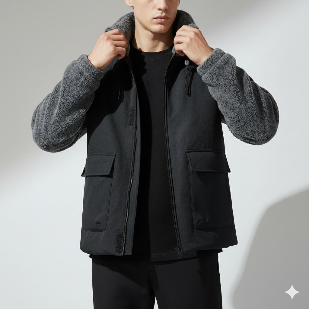 Diego Men’s Fleece Jacket – Hybrid Sherpa Zip Up Jacket