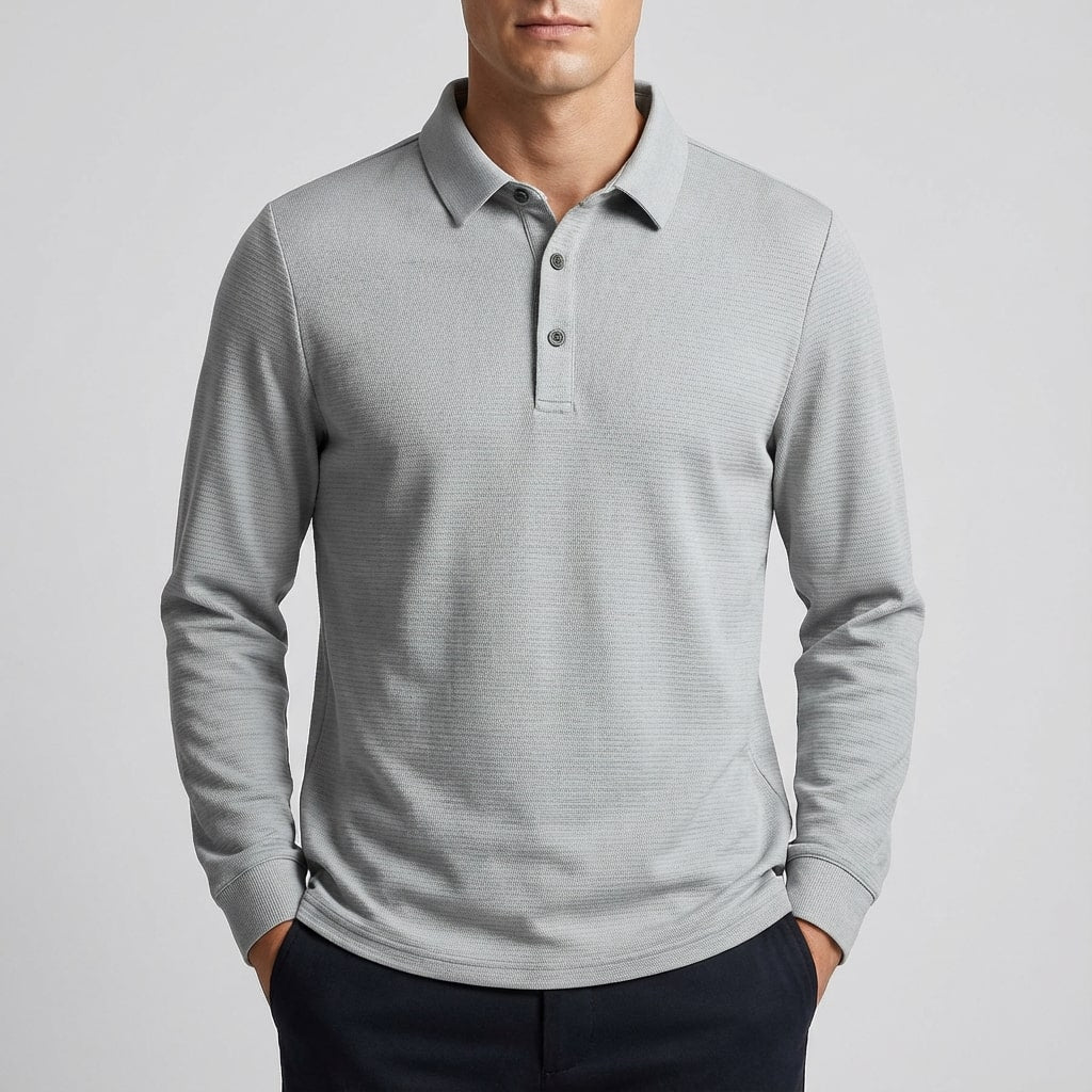 Eren Men’s Long Sleeve Polo – Soft Woven Fabric with Structured Collar