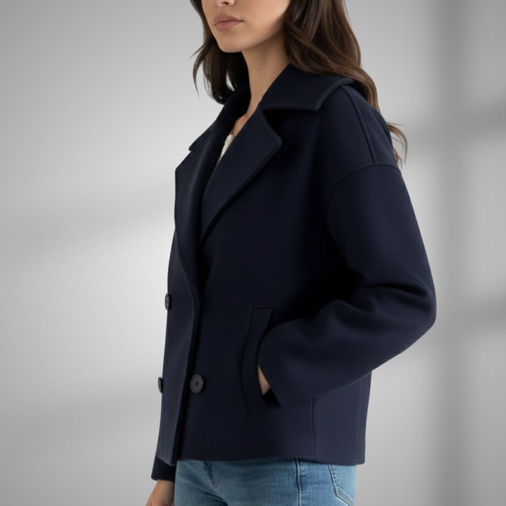 Maëva Women’s Trench Coat – Double-Breasted Cropped Cotton-Blend Jacket