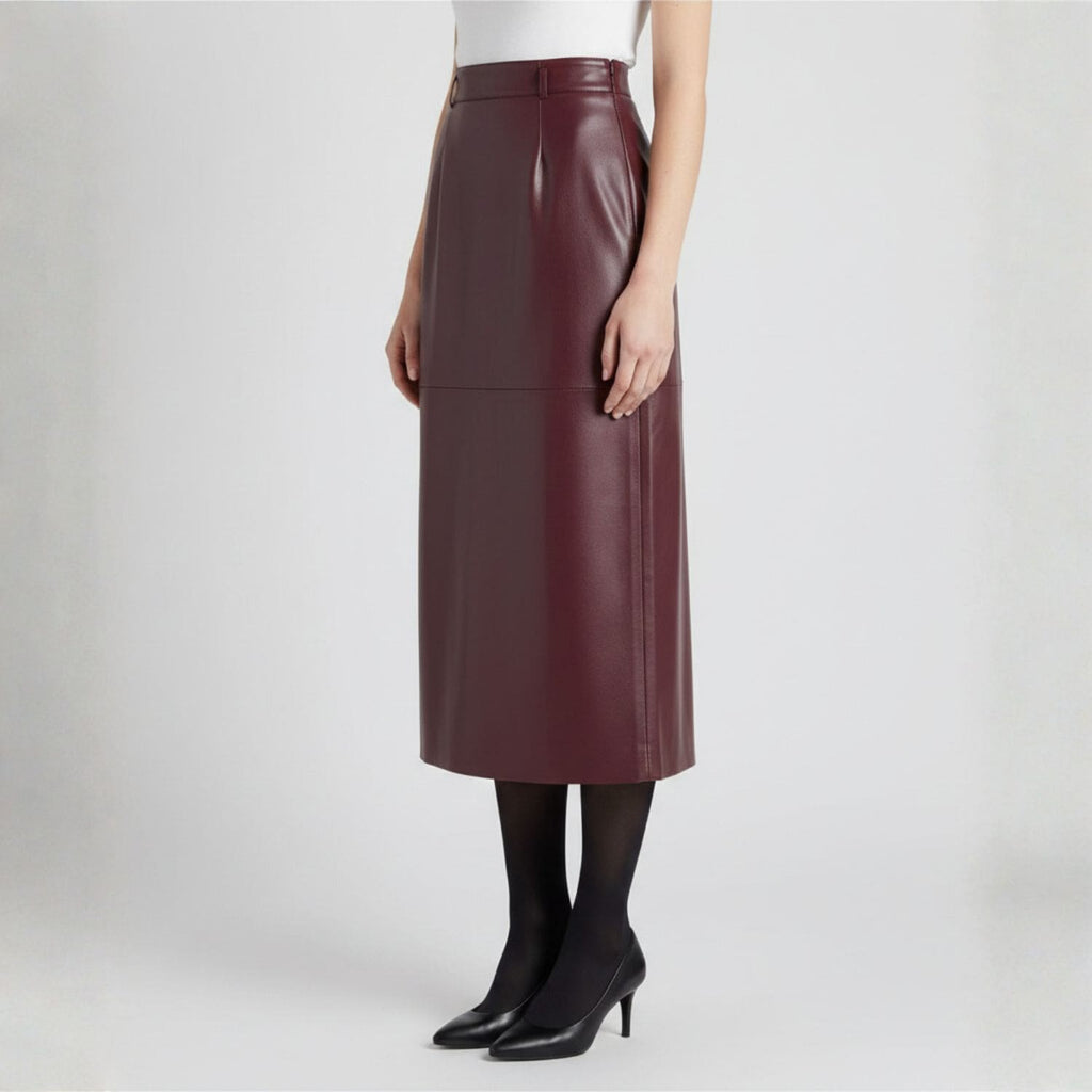 Nina Women’s Leather Pencil Skirt – High-Waist Slim Fit Leather Skirt