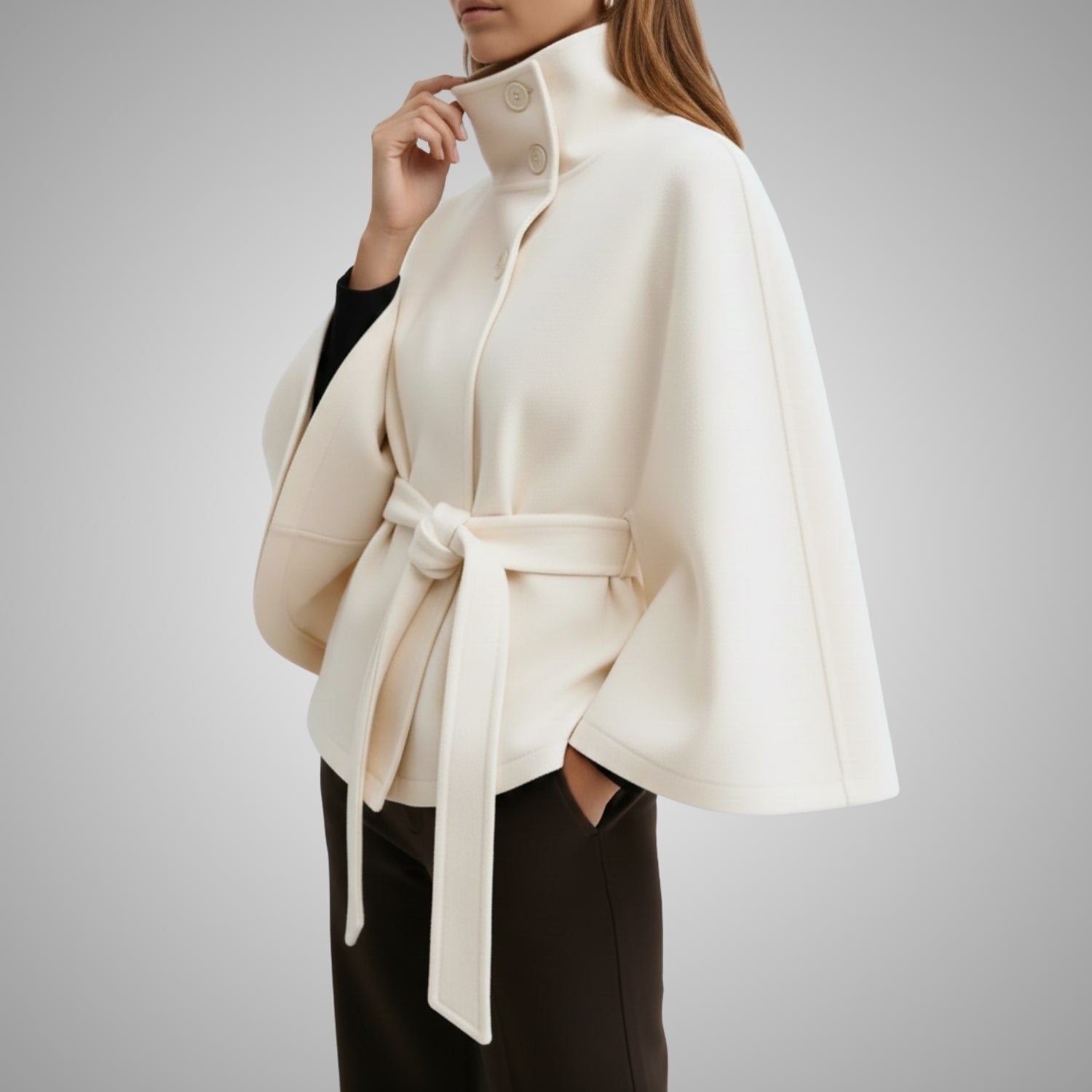 Stella Women’s Lightweight Jacket – High Collar Coat with Flared Cape Sleeves Design