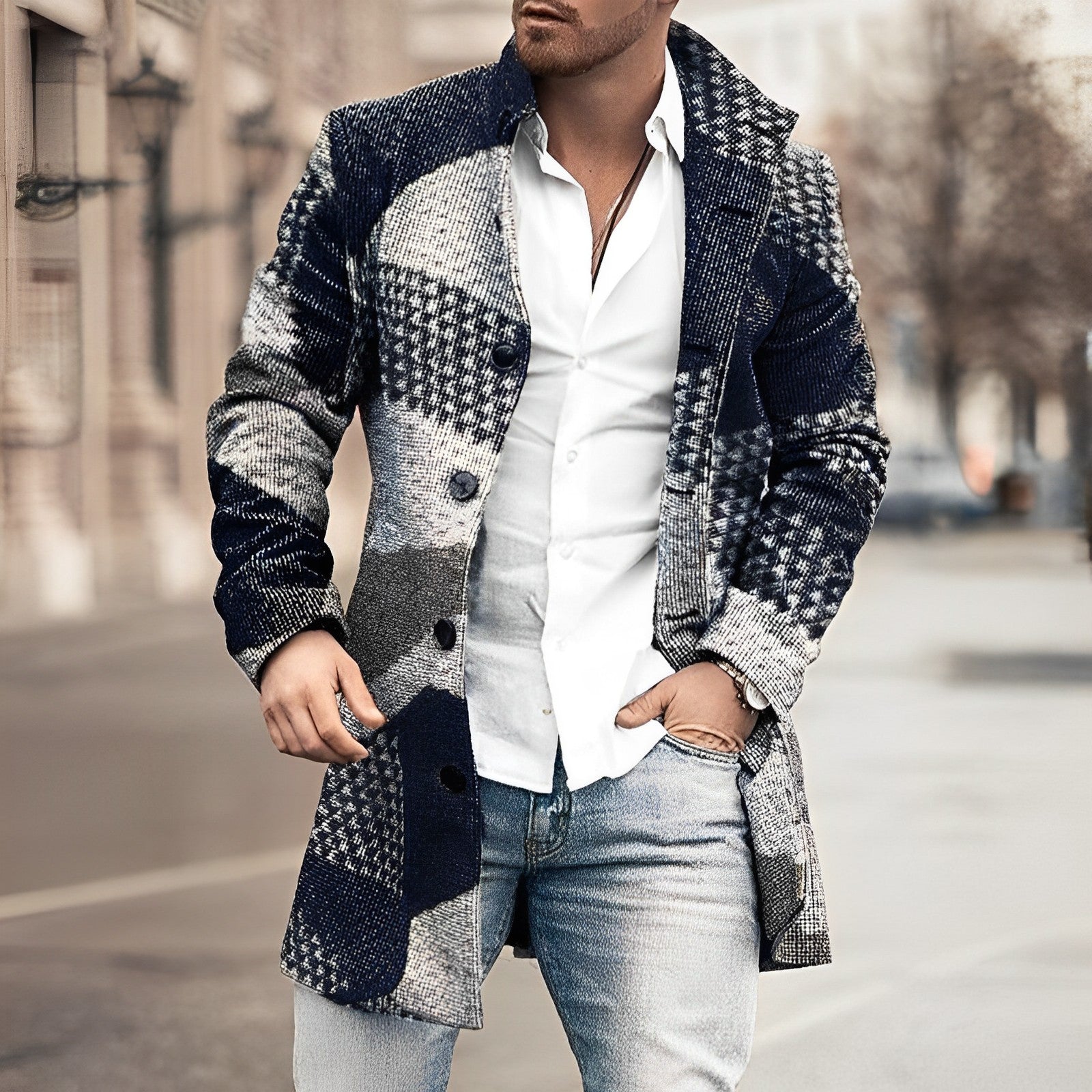 Mateo | Men's Houndstooth Checkered Long Coat