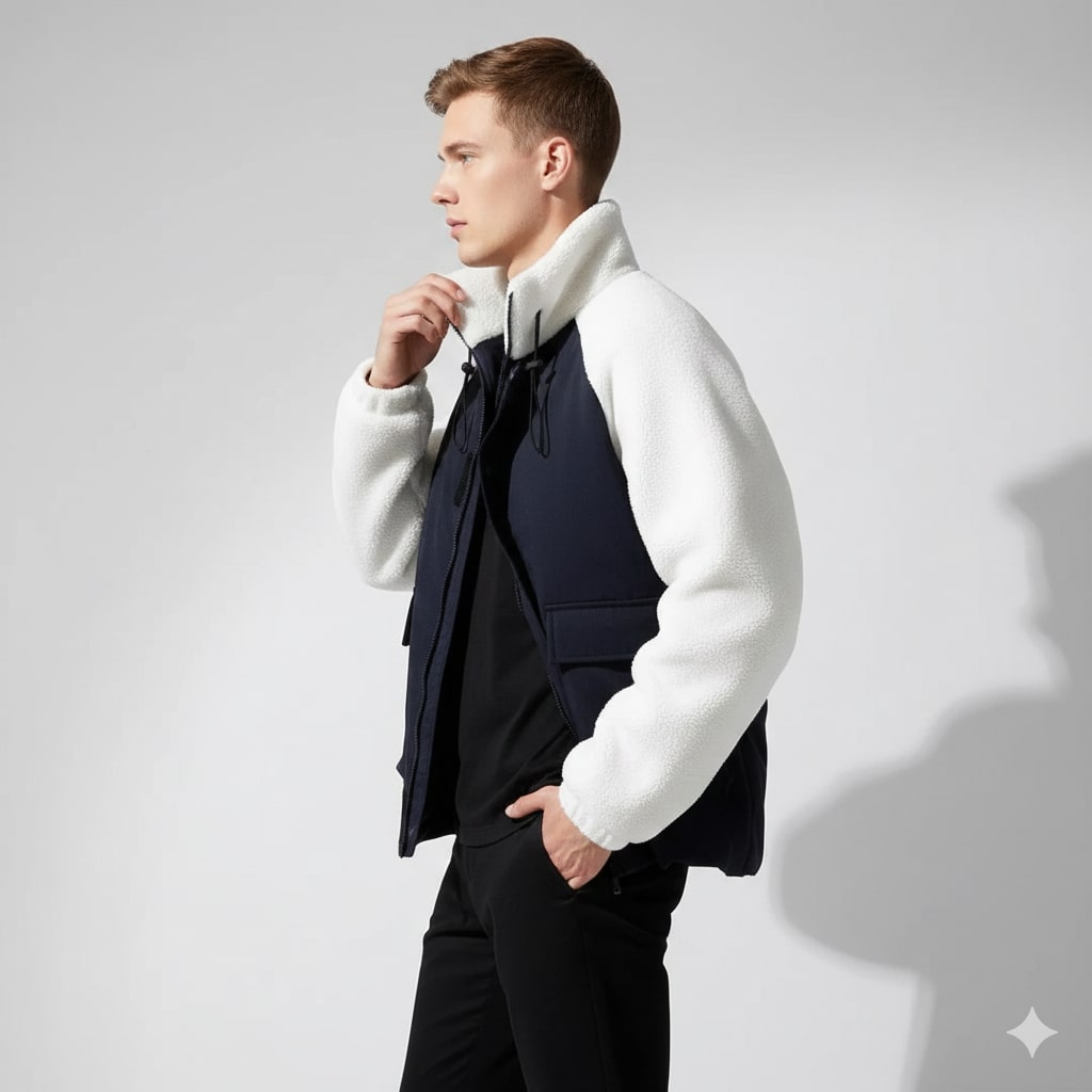 Diego Men’s Fleece Jacket – Hybrid Sherpa Zip Up Jacket