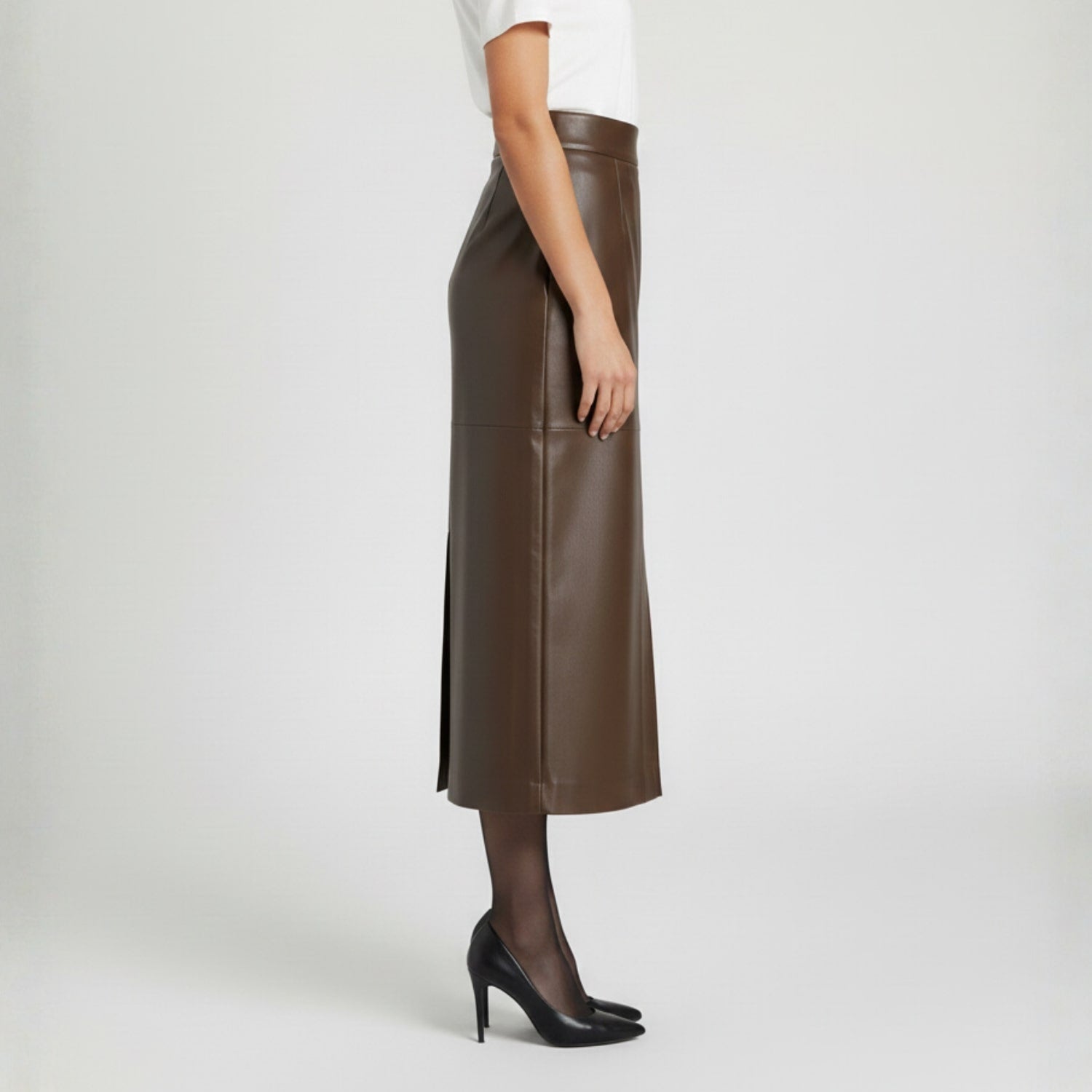 Nina Women’s Leather Pencil Skirt – High-Waist Slim Fit Leather Skirt