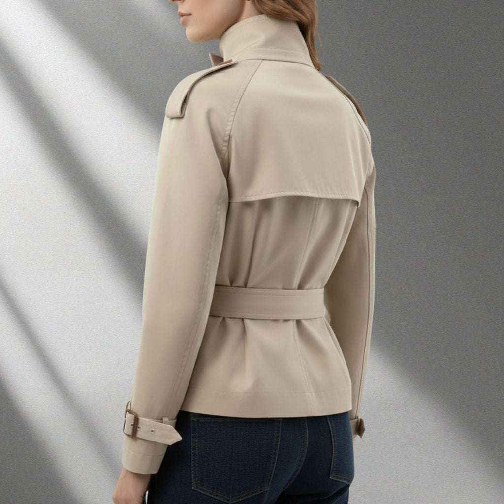 Khadija Women’s Trench Coat – High-Neck Belted Cotton Cropped Jacket