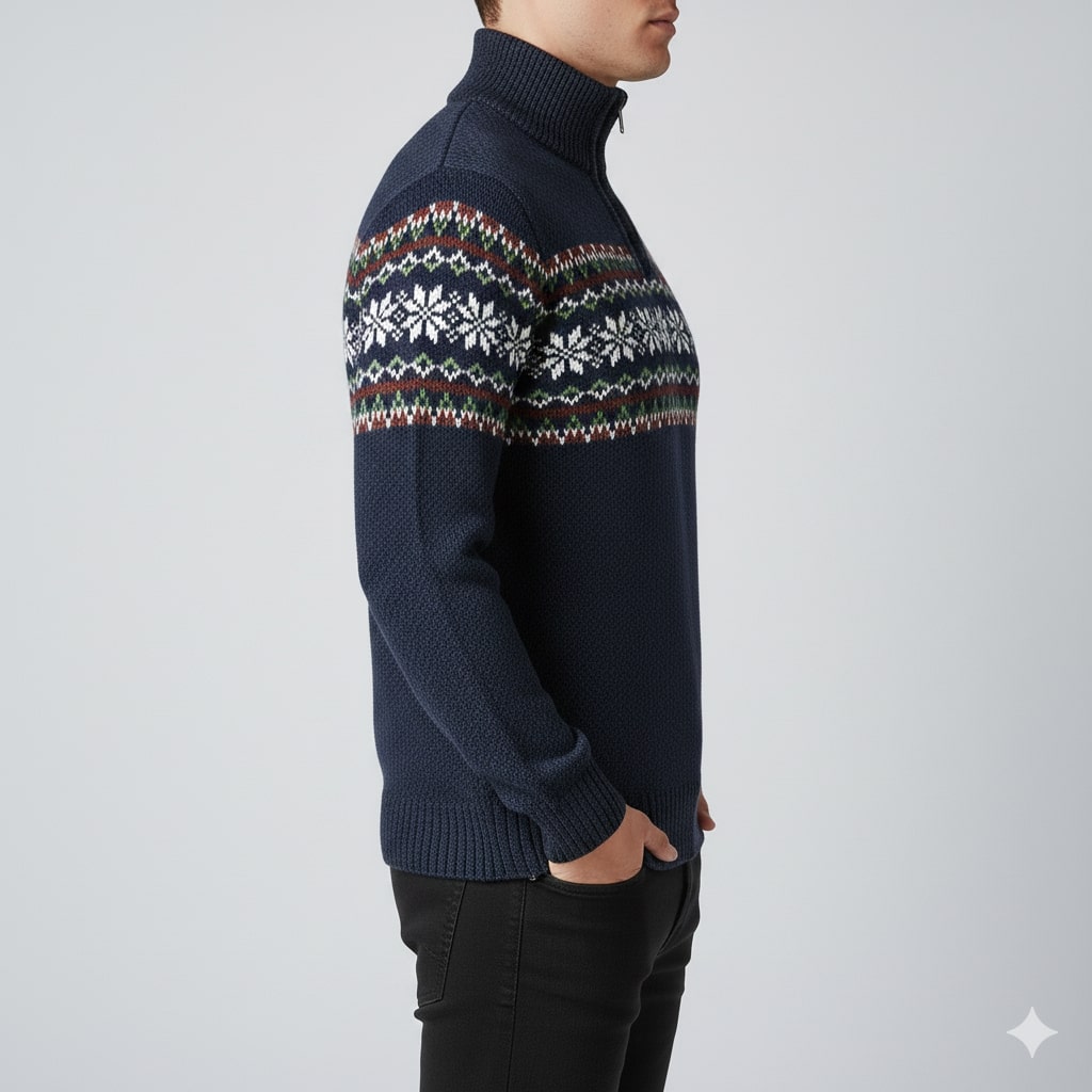 Victor Men's Christmas Sweater – Wool-Blend Knit Quarter-Zip Sweater with Seasonal Pattern