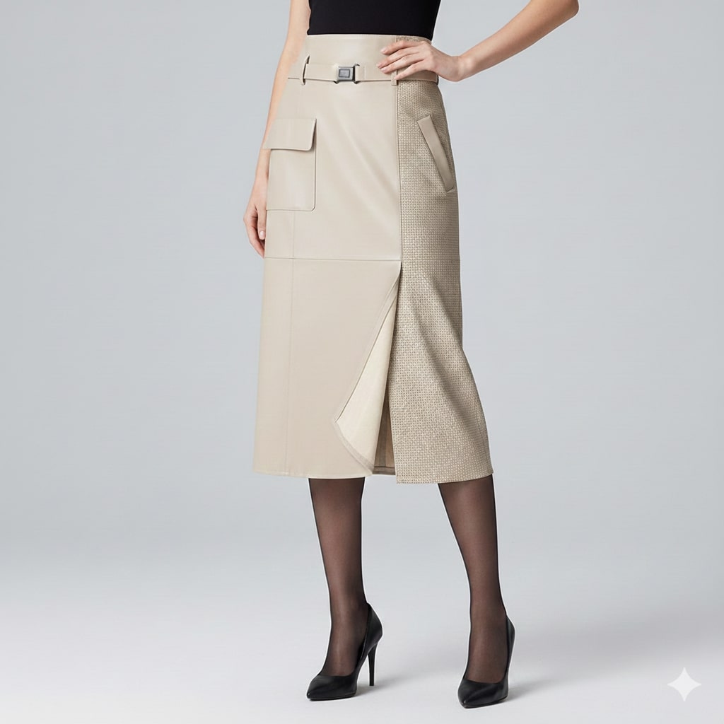 Gabrielle Women's Leather Skirt – High-Waist Asymmetrical Leather Pencil Skirt